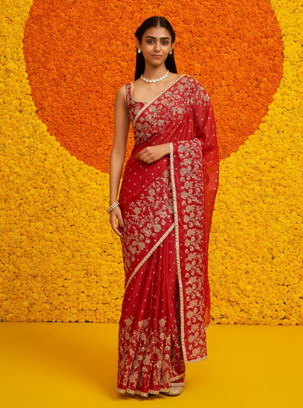 Jigar Organza Red Saree