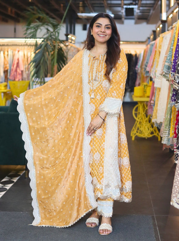 Kairee Banarsi Mustard Kurta Set