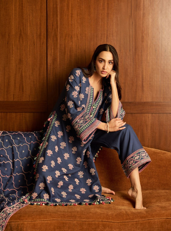 Ophel Wool Navy Kurta Set