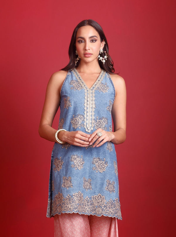 Nira Cupro Denim Kurta Set