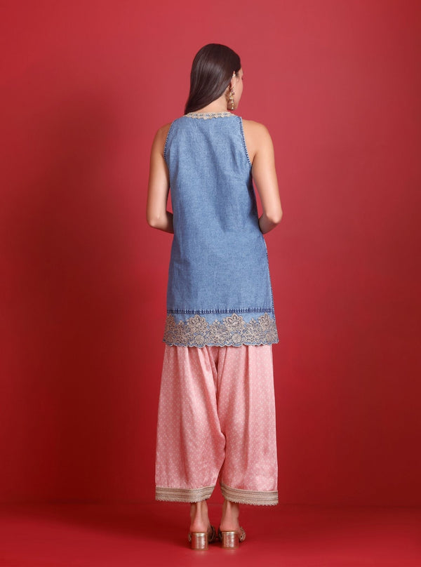 Nira Cupro Denim Kurta Set