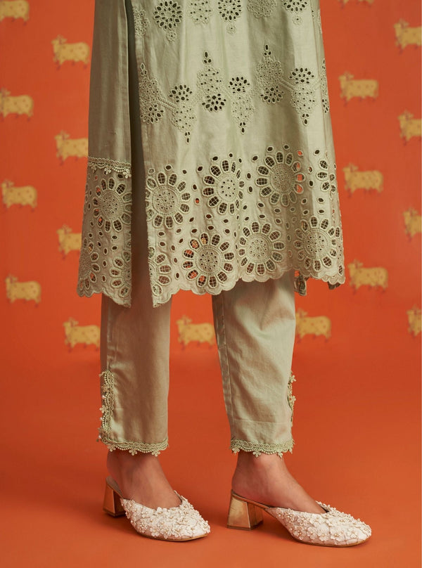 Pensri Pima Satin Green Kurta Set