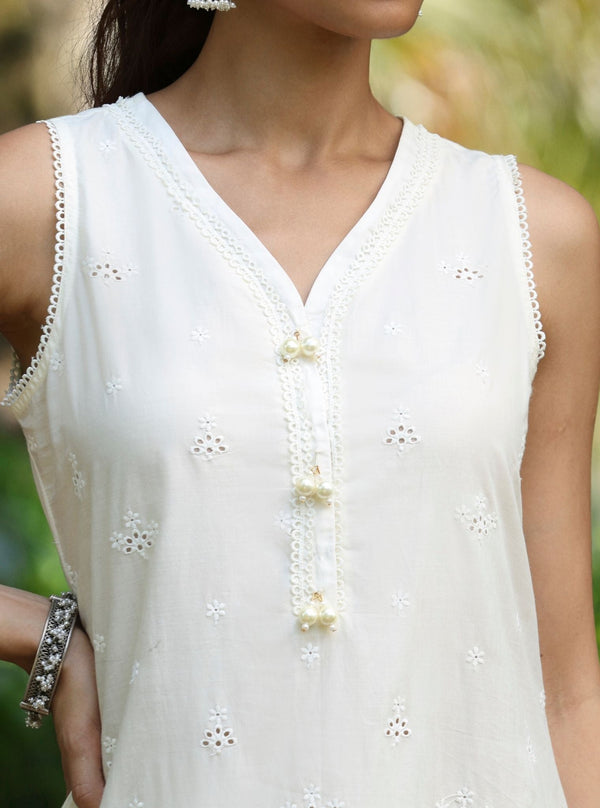 Kora Supima Cotton White Kurta Set