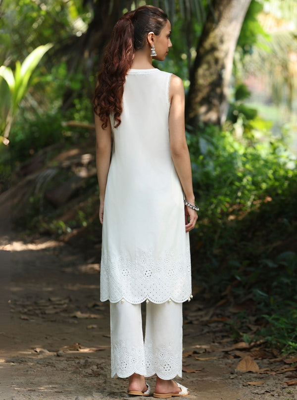 Kora Supima Cotton White Kurta Set