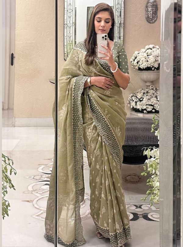 Aniyah Banarsi Moss Green Saree