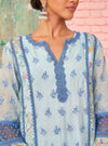 Alwen Organza Printed Blue Kurta Set