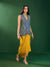 Lunira Denim Waistcoat With Cupro Satin Printed Mustard Draped Skirt
