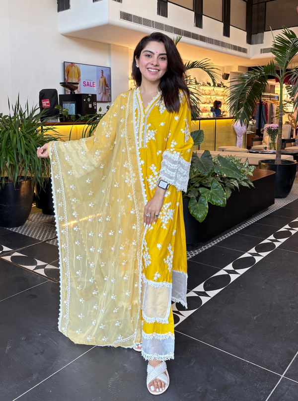 Lola Supima Cotton Yellow Kurta with Yellow Palazzo Set