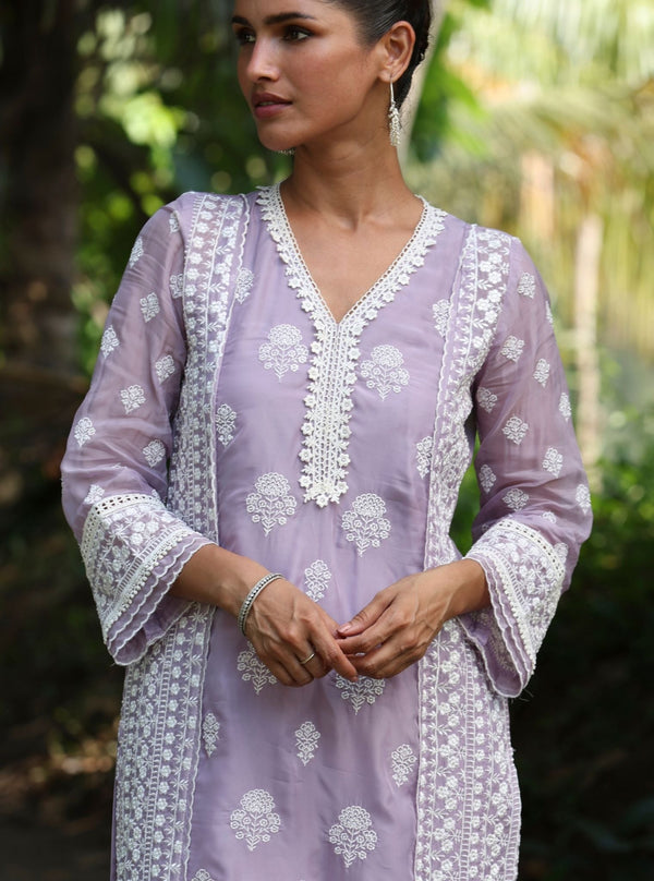 Kari Organza Lavender Kurta Set