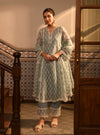 Barsin Organza Teal Blue Anarkali Kurta Set