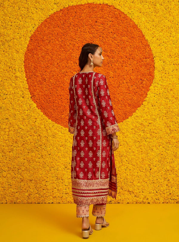 Shubh Organza Satin Red Kurta Set