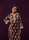 Iyana Banarsi Wine Kurta Set