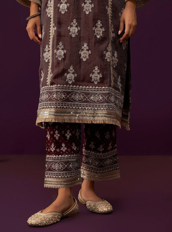 Iyana Banarsi Wine Kurta Set