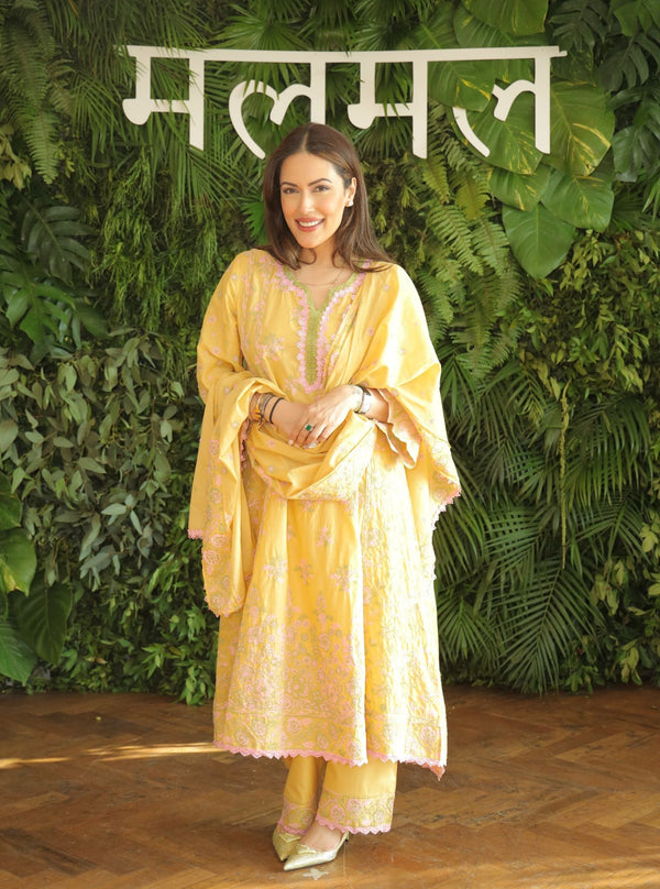 Aavya Supima Cotton Yellow Anarkali Kurta Set