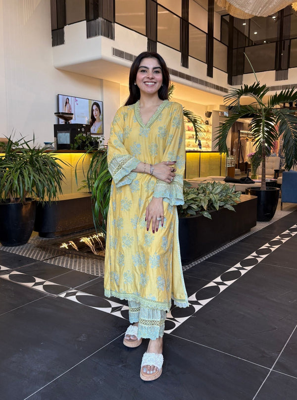 Arasi Supima Cotton Yellow Kurta Set