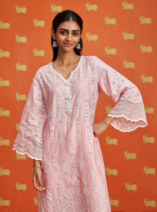 Madee Pima Satin Pink Kurta Set