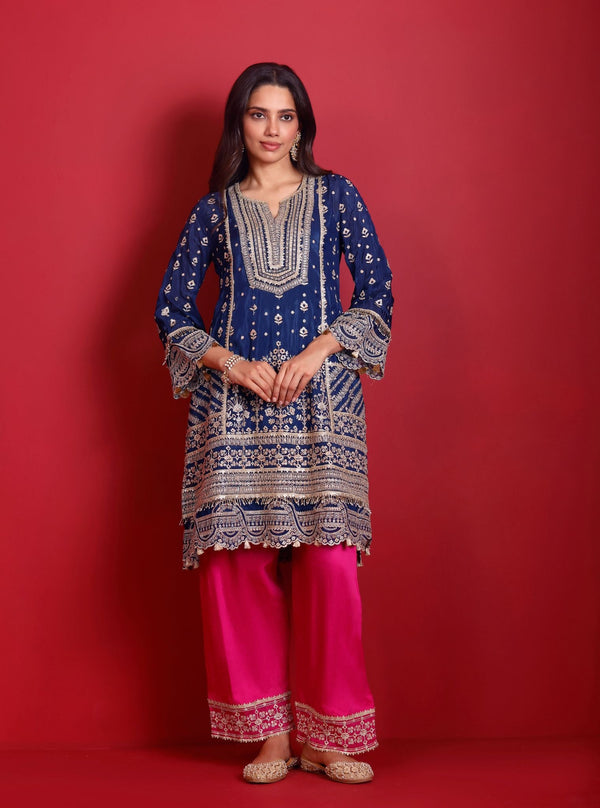 Leher Viscose Glass Organza Luxe Navy Kurta Set