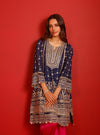 Leher Viscose Glass Organza Luxe Navy Kurta Set