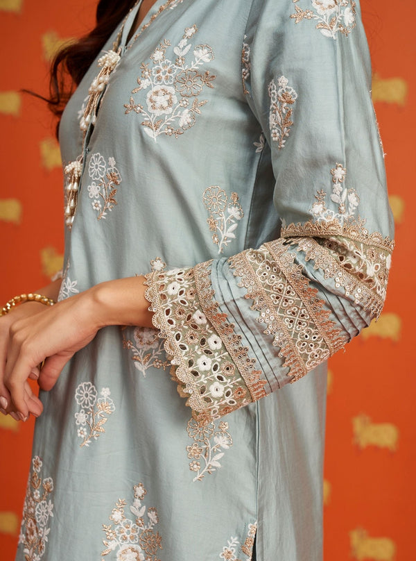 Nalin Pima Satin Light Blue Kurta Set
