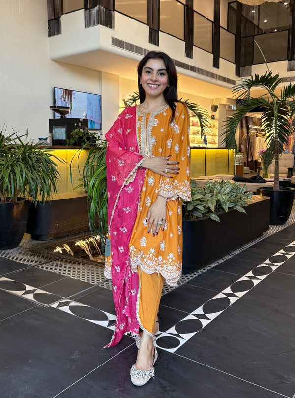 Kovi Supima Cotton Orange Kurta Set