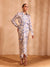 Hasi Cupro Satin Printed Off White Skirt set