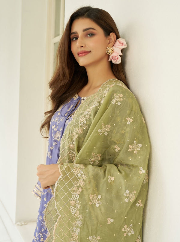 Manwa Linen Satin Violet Kurta Set