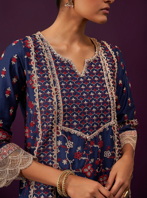 Anchali Pima Satin Navy Kurta Set