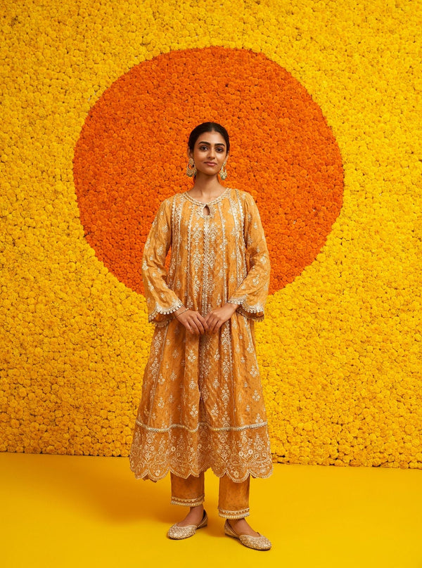 Chalka Banarsi Mustard Anarkali Kurta Set