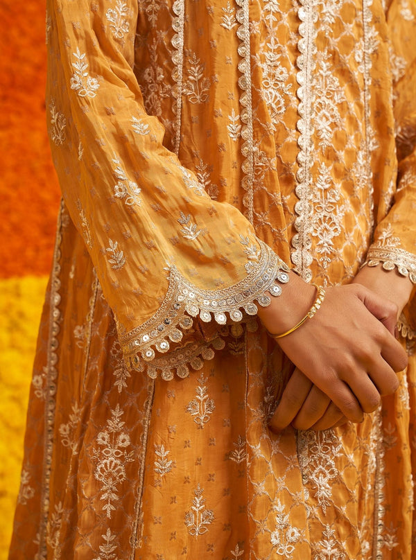 Chalka Banarsi Mustard Anarkali Kurta Set