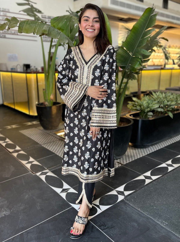 Abria Supima Cotton Black Kurta with Dhoti Pant Set