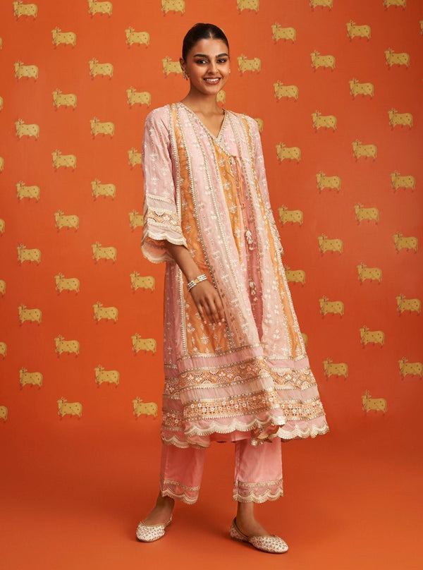 Sawika Organza Pink Anarkali Kurta Set