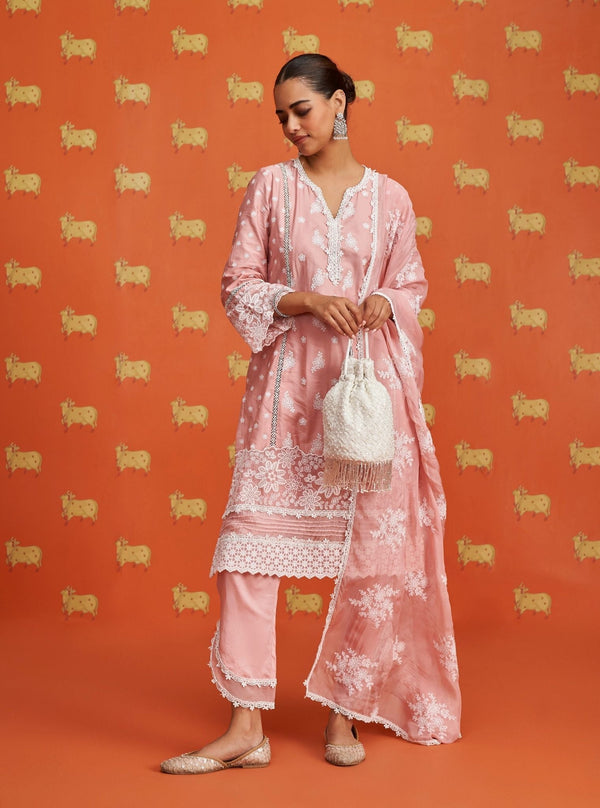 Piti Pima Satin Pink Kurta Set