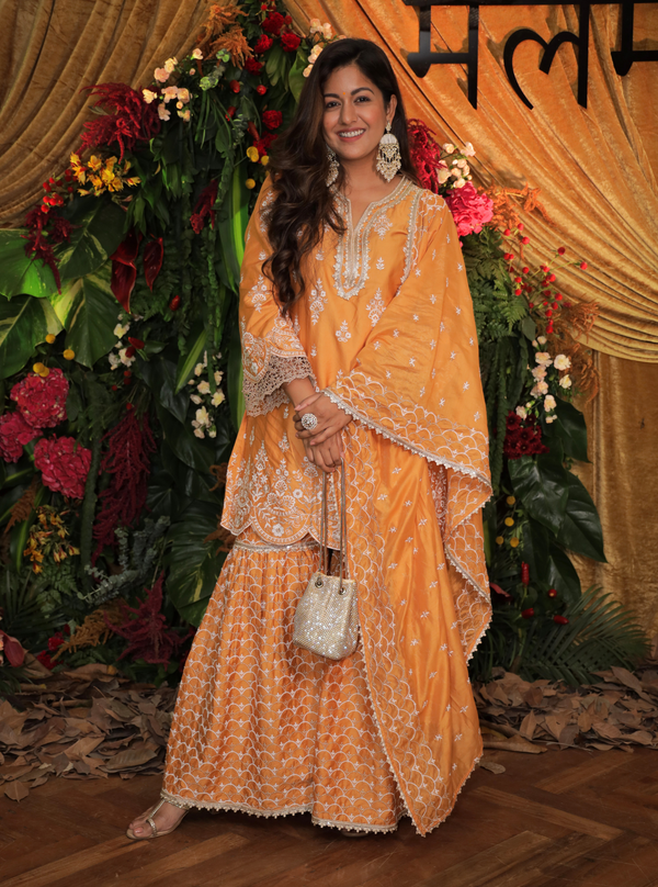 Aree Pima Satin Orange Kurta Set