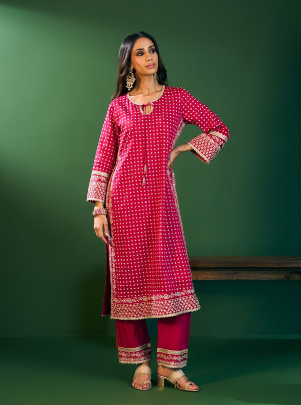 Reya Pima Satin Fuchsia Kurta Set