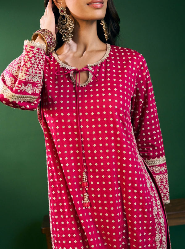 Reya Pima Satin Fuchsia Kurta Set