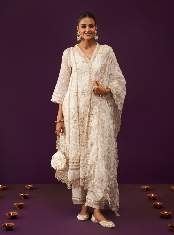 Sirikit Organza Off White Anarkali Kurta Set