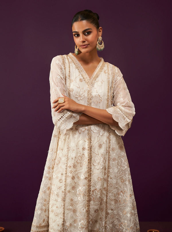 Sirikit Organza Off White Anarkali Kurta Set