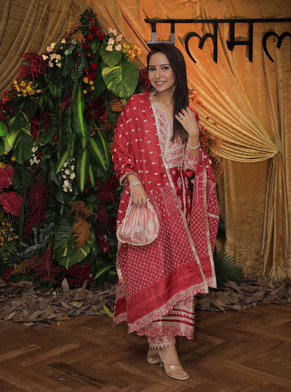 Shubh Organza Satin Red Kurta Set