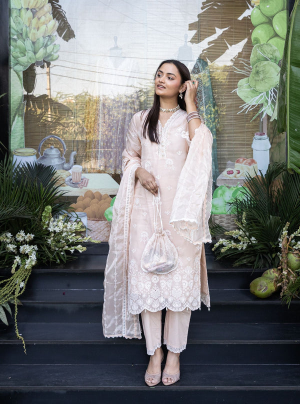 Kiyan Organza Beige Kurta Set