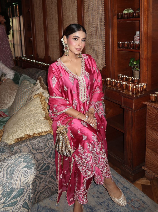 Emon Cupro Satin Fuschia Kurta Set
