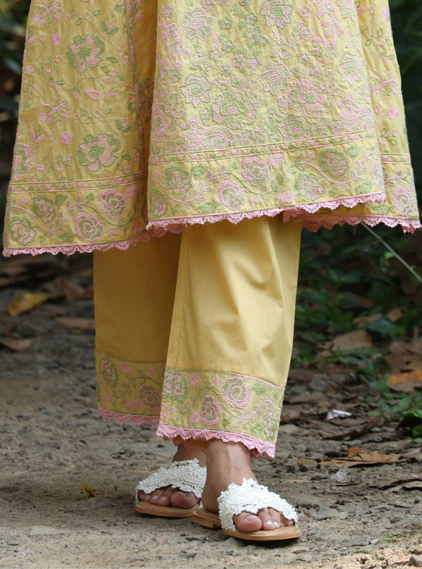 Aavya Supima Cotton Yellow Anarkali Kurta Set