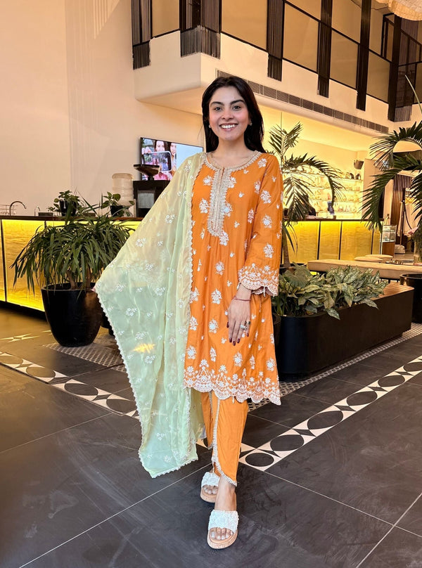 Kovi Supima Cotton Orange Kurta Set