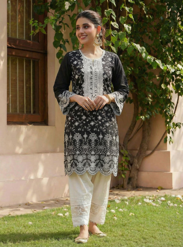 Gauri Supima Cotton Black Kurta Set