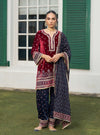 Tami Velvet Wine Kurta with Navy Pant Set