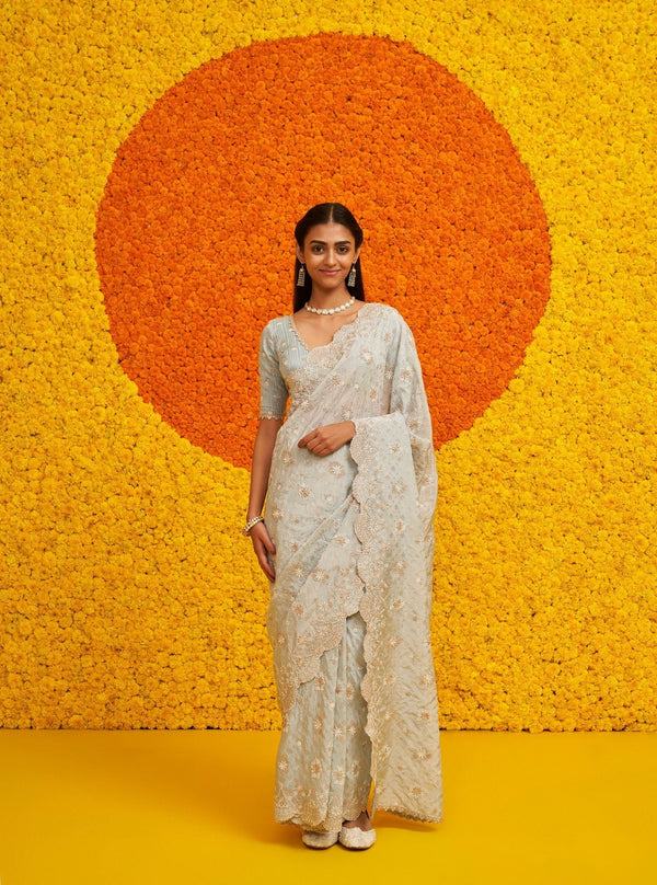 Haseena Banarsi Light Blue Saree