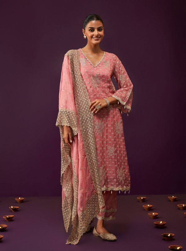 Suwanni Organza Mauve Kurta Set