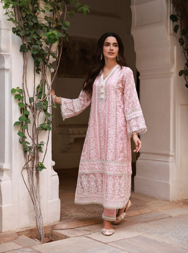 Taveya Organza Pink Kurta Set