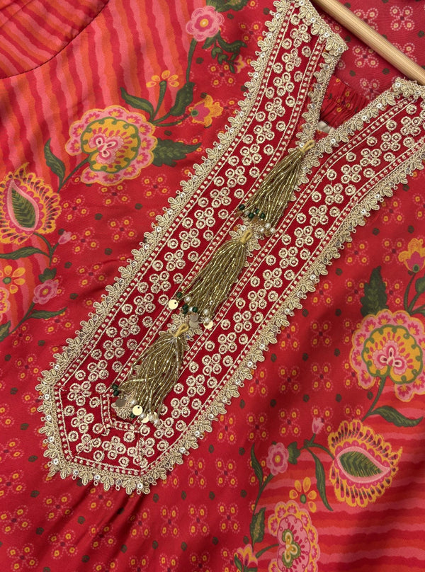 Osha Cupro Satin Red Kurta Set