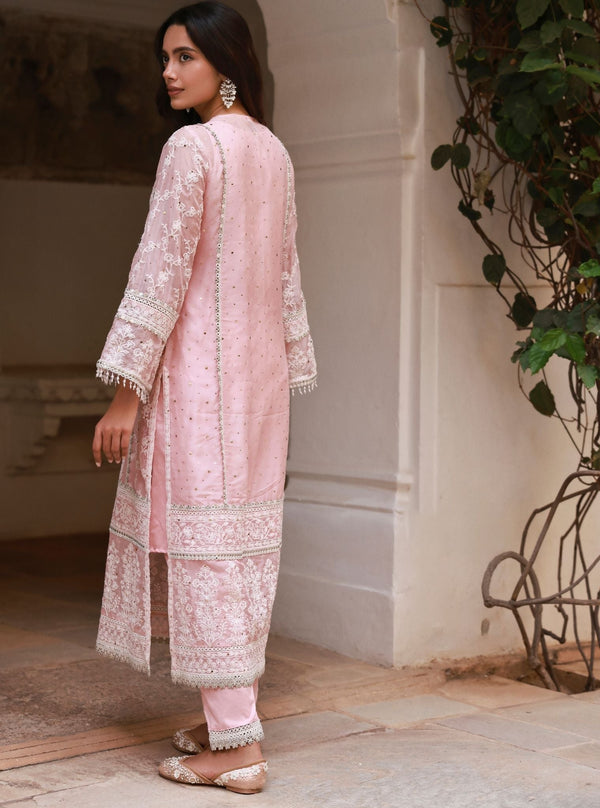 Taveya Organza Pink Kurta Set