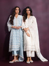 Rupa Organza Off White Anarkali Kurta with Pima Satin Off White Pant Set